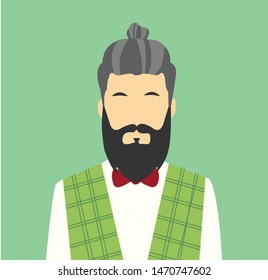 flat cartoon hipster character, Bearded men - Vector
