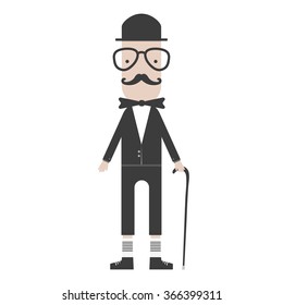flat cartoon hipster character gentleman with stick vector illustration 