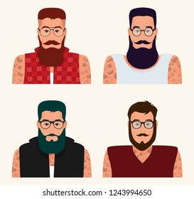 Flat cartoon hipster character set, vector illustration