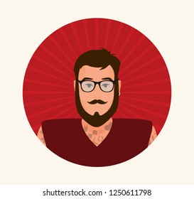 Flat cartoon hipster character, vector illustration