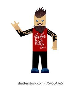 Flat cartoon hipster character, vector illustration man with tattoo