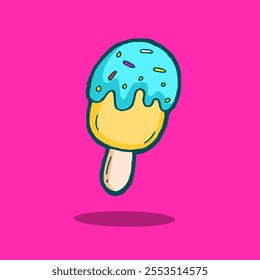 flat cartoon ice cream in blue and cream colors