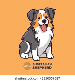 Flat Cartoon Icon: Australian Shepherd Illustration in Adorable Vector Style