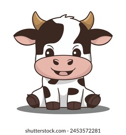 A flat cartoon illustration of a baby cow, illustration