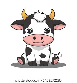 A flat cartoon illustration of a baby cow, illustration