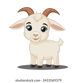 A flat cartoon illustration of a baby goat, illustration