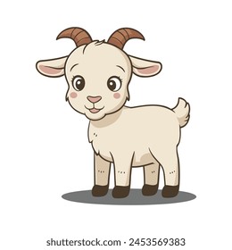 A flat cartoon illustration of a baby goat, illustration