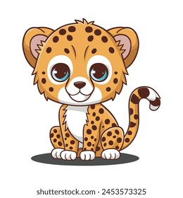A flat cartoon illustration of a baby tiger illustration