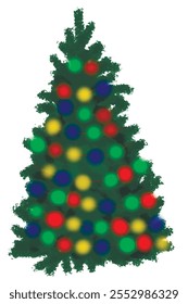 Ilustração de desenho plano da árvore de Natal com guirlanda colorida. Decoração bonito para Natal estilo desenhado à mão isolado no fundo branco.