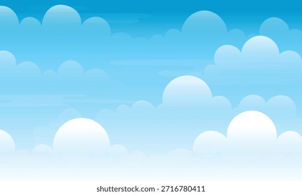 Ilustración plana de dibujos animados de nubes sobre un fondo de cielo azul