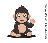 A flat cartoon illustration of a happy baby gorilla, illustration