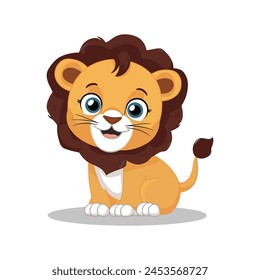 A flat cartoon illustration of a happy baby lion