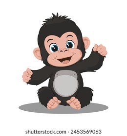 Eine flache Cartoon-Illustration eines glücklichen Baby-Gorillas, Illustration