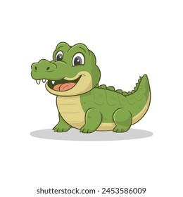 A flat cartoon illustration of a happy baby crocodile