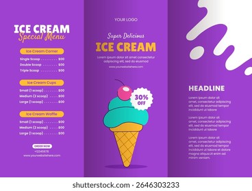 Flat Cartoon Illustration of Ice Cream Special for Social Media Brochure Design Template