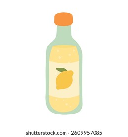 Flat cartoon illustration of a lemonade bottle. Fresh and bright summer drink doodle design.