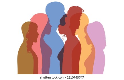 A flat cartoon illustration of racial equality and diversity. illustration of a diverse group of women, girls, and men.