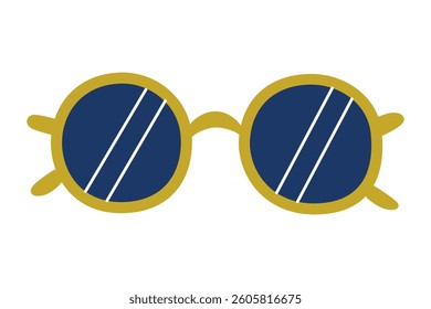 Flat cartoon illustration of round sunglasses. Minimalistic and stylish accessory, perfect for summer, beach vacations, fashion, and sunny weather themes. Doodle vector icon, isolated colored clipart