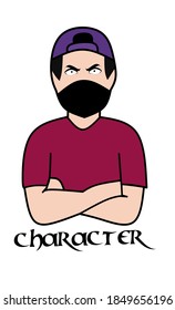 ilustración de caricatura plana, diseño simple, con expresión facial enojada, vector
