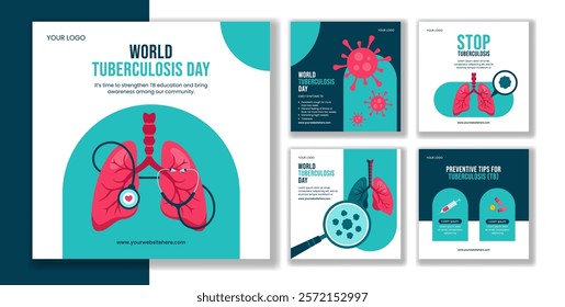 Flat Cartoon Illustration Template for World Tuberculosis Day Social Media Post