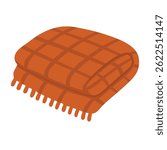 Flat cartoon illustration of warm textile with tassels. Can be used as blanket or scarf.