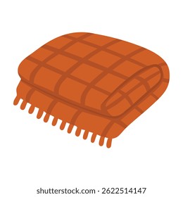 Flat cartoon illustration of warm textile with tassels. Can be used as blanket or scarf.