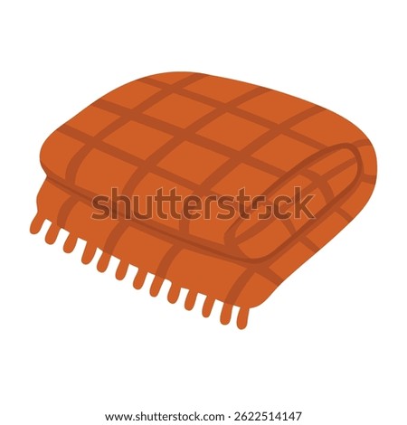 Flat cartoon illustration of warm textile with tassels. Can be used as blanket or scarf.