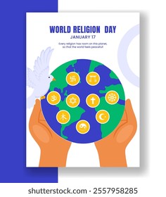 Flat Cartoon Illustration for World Religion Day Celebration Vertical Poster Templates