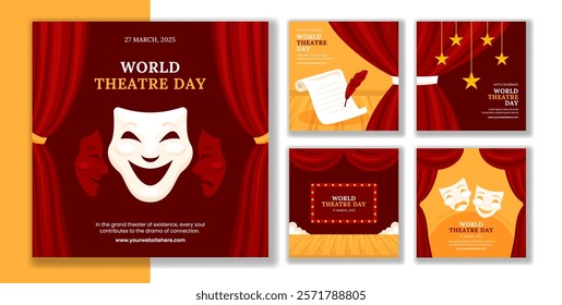 Flat Cartoon Illustration of World Theatre Day for Social Media Post Templates