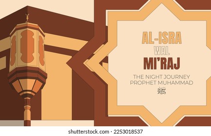 Flat cartoon Isra Miraj greeting background which means Prophet Muhammad's night journey