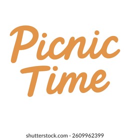 Flat cartoon lettering "Picnic Time" in orange color. Fun and inviting message for picnic lovers.