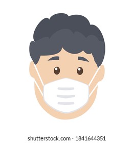 Caricatura plana Cara del hombre con máscara, ilustración vectorial.