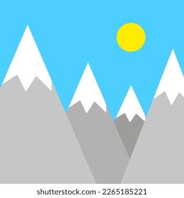 Flat cartoon mountains sky sun for wallpaper design. Vector illustration.