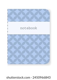 Flat cartoon notebook vector illustration isolated on white background. Geometric pattern cover design. Minimalistic and modern graphic element clip art. Blue color.