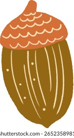 Flat cartoon oak character featuring a brick red head and dark brown body, ideal for autumn design, kids books, forest themes, and seasonal vector packs