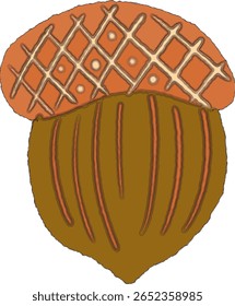 Flat cartoon oak character featuring a brick red head and dark brown body, ideal for autumn design, kids books, forest themes, and seasonal vector packs