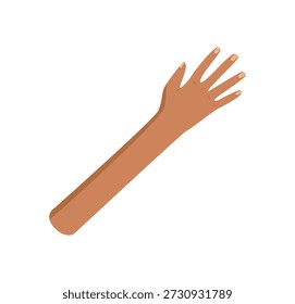 Caricatura plana Mano humana abierta con los dedos abiertos. Gesto simple del brazo con detalles prominentes del signo y del dedo. Abstractas estilo minimalista de ilustración colorida, ideal para conceptos o diseños creativos.