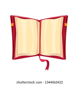Flat cartoon open old big book, vector illustration
