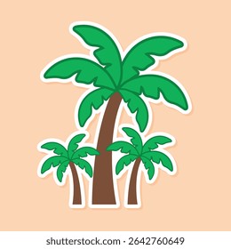 Flat Cartoon Palm Tree Sticker Illustration – Minimal Tropical Island Vibe. Perfect for summer prints, vacation graphics, tropical-themed stickers, kids’ activity books and beach resort branding.