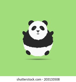 Flat cartoon panda. Flat design. Animal icon, on green background. Levitation bear. Minimalistic style. Easy to edit. Vector illustration - EPS10.