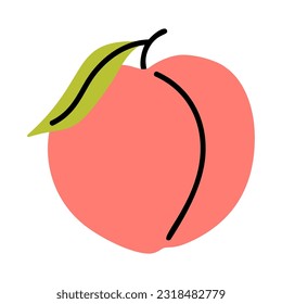 Flat Cartoon Peach. Hand Drawn Fruit Illustration