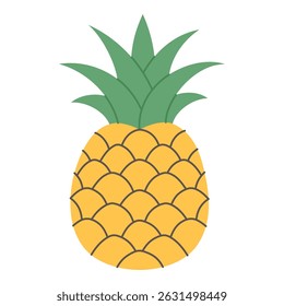 Flat cartoon pineapple isolated on white background, hand drawn vector illustration