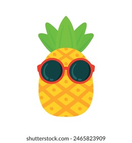 Flat cartoon Pineapple Wearing Red Sunglasses Tropical Summer Fruit Icon clip art vector illustration design for kids and children books for learning fruits and alphabet