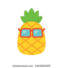 Flat cartoon Pineapple Wearing Sunglasses Tropical Summer Fruit Icon clip art vector illustration design for kids and children books for learning fruits and alphabet