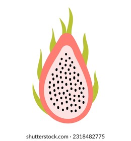 Flat Cartoon Pitaya Or Dragonfruit. Hand Drawn Fruit Illustration