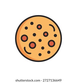 A flat cartoon pizza with pepperoni on a White Background in a simple style.
