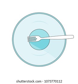 Flat cartoon plate and fork. Vector Illustration. 
