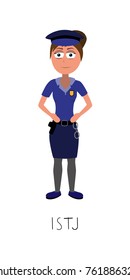 flat cartoon police woman vector represents ISTJ personality from MBTI typologyisolated on white background