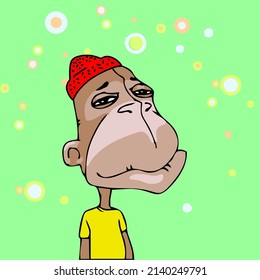 Retrato plano de caricatura de un mono. La imagen se puede cambiar añadiendo algunos detalles, accesorios.