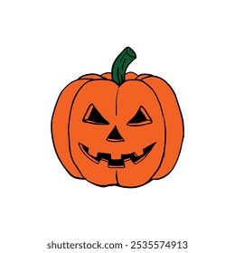 Ilustración plana de la calabaza de la historieta aislada en el fondo blanco, Clipart de Halloween Jack-O'-Lantern